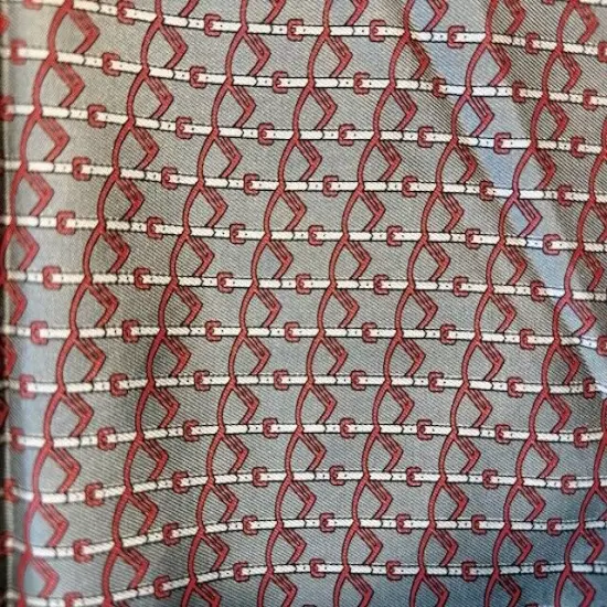 Silk Silver Grey Pocket Square 14 ¼” Hankie with Printed Red Stirrups & Buckles