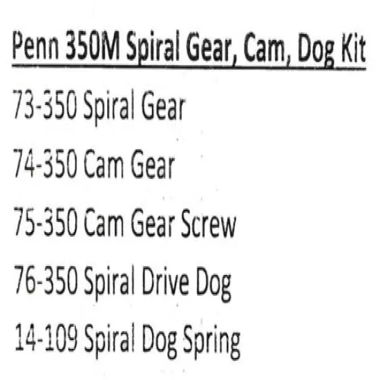 Penn 350M Leveline Reel Parts - Spiral Gear, Cam, Dog, Screw, Spring 5pc Kit