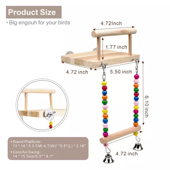 Bird Perches Parrot Wooden Platform Bird Toys Swing Hanging Perch Platform Co...