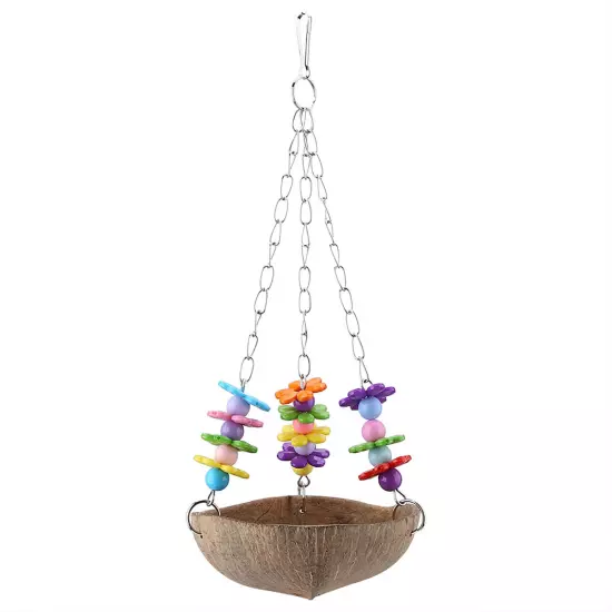 Bird Coconut Shell Swing Toy Wire Cage Hanging Chew Toy 