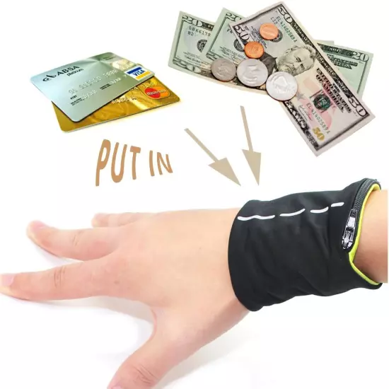 Unisex Zippered Wristband Pouch Runner’S Wrist Pocket Reversible Wrist Wallet