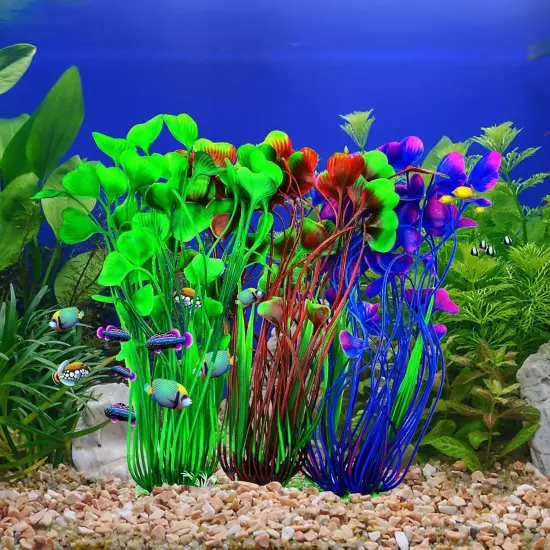 Aquarium Plants 3 Pack 16 Inches Fish Tank Colorful Artificial Plants Decoration