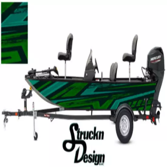 Distressed Green Blue Pontoon Fishing Graphic Decal Bass Boat Vinyl Wrap Modern