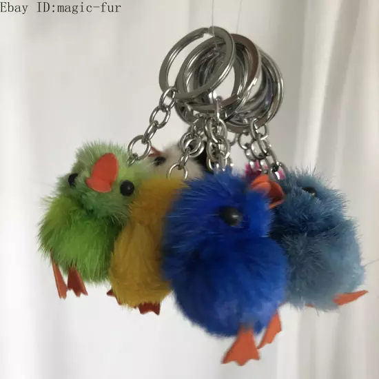 2/6/10 pcs critters Real Mink Fur Chick Duck Phone Bag Pendant Car Keychain