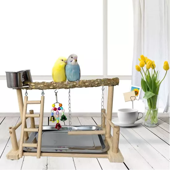 kathson Parrots Playground Bird Perch Wood Playstand Stand with Ladder Swing ...