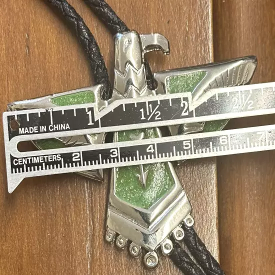 Silver Plated Green Enamel Thunderbird Southwestern Bolo Tie