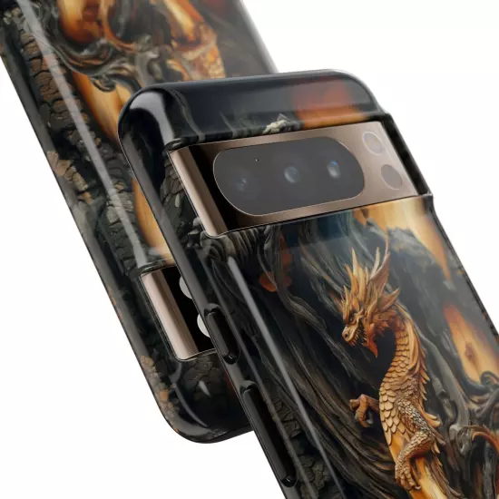 For iPhone, Samsung Galaxy, Pixel - Phone Case Cover - Carved Wood Dragon Print