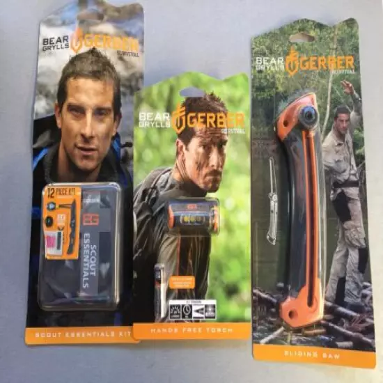 Lot of 3 Gerber Bear Grylls Survival Scout Kit Headlamp And Saw