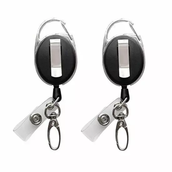 2 Retractable Badge Reel ID Card Holder Heavy Duty Metal with Belt Clip Key Ring