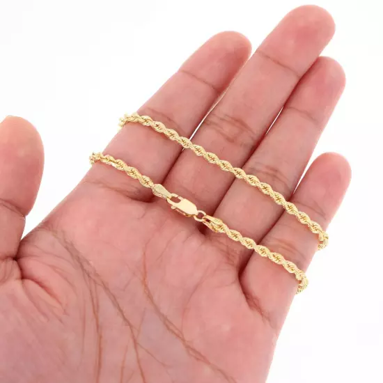 14K Yellow Gold 2mm-10mm D/C Rope Chain Bracelet Mens Women 7" 7.5" 8" 8.5" 9"