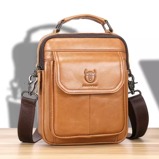 Men'S Genuine Leather Shoulder Bag Multifunctional 7.9-Inch Tablet Handbag Retro