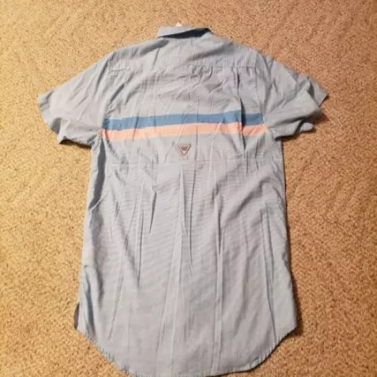 Columbia PFG Shirt Vented Button Down Mens Medium Blue Pink Striped Short Sleeve