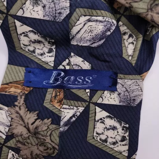 Bass Mens Formal Necktie 58"Lx3.75"W Navy/Green Neck Tie