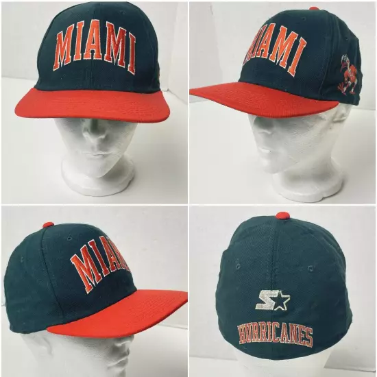 Vintage Miami Hurricanes Fitted Hat Starter Wool The Natural Size 6 7/8