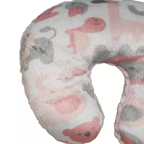 Baby/Toddler Pink Gray Farm Animals Soft Travel Neck Pillow 8" Long 7" Wide EUC