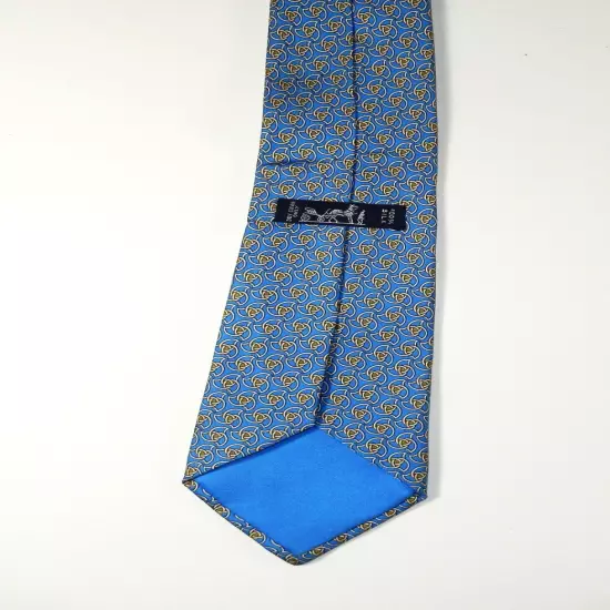 Vintage Hermes Tie with Matching Handkerchief - Blue with Geometric Print 7351