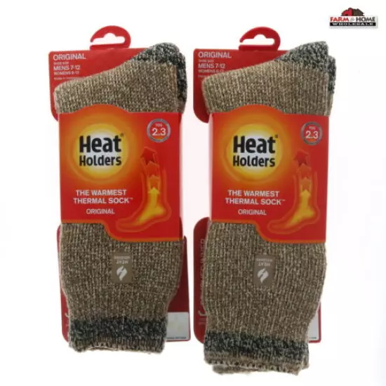 Heat Holders Men's Standard Crew Socks Clay/Black Size 7-12 ~ 2 Pack