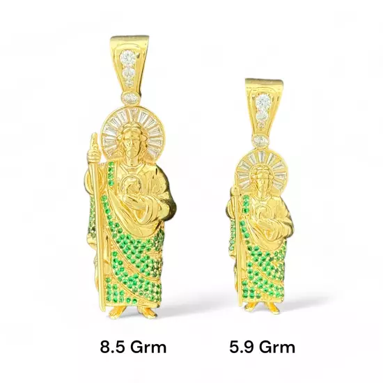 14KT Yellow Gold Saint Jude Pendants with Green CZ Stones - Multiple Sizes