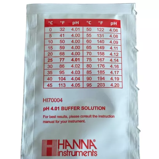 3x 20ml pH 4 Buffer Calibration Solution and 1x pH 7 Solution 4.01 hanna/hi70004