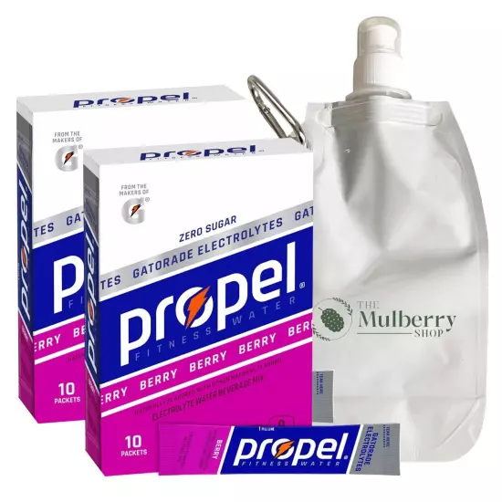 Propel Powder Packets Berry 2 Boxes With Reusable Collapsible Water Bottle