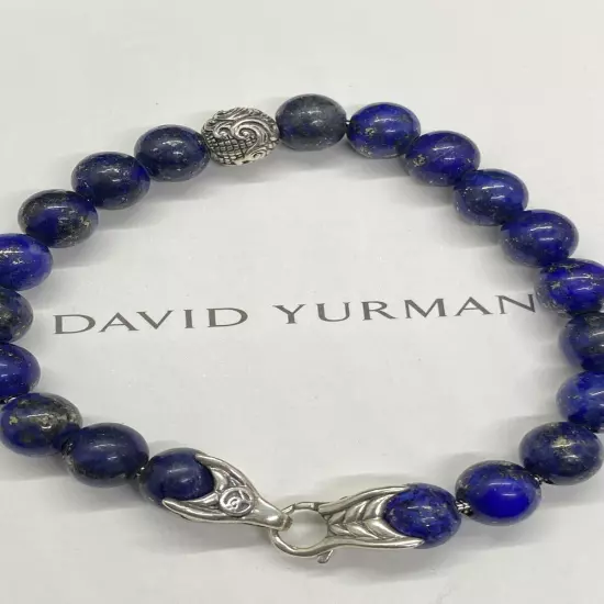 DAVID YURMAN Men's 8mm Lapis Lazuli W/ Waves Spiritual Beads Bracelet 8.5”