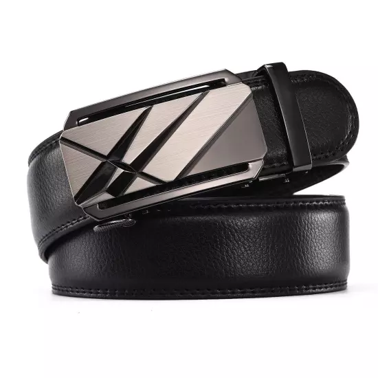 Luxury Men's Real Leather Belt Automatic Buckle Ratchet Waist Strap Jeans Dress