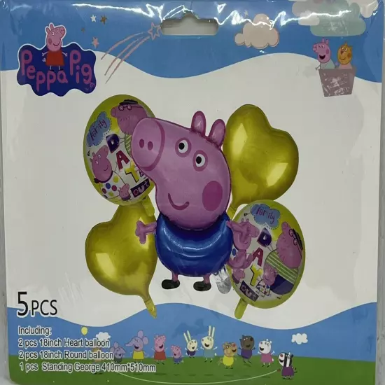 5 Pcs. Happy Birthday Peppa Pig Balloons / 5 globos de Peppa Pig