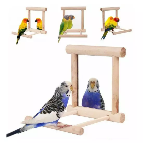 Mirror Pet Bird Wooden Play Toy with Perch For Parrots m2u G Lovebirds