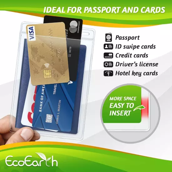 Ecoearth Passport & Identification Card Holders with Soft Edge (Clear, 4X6 Inch,