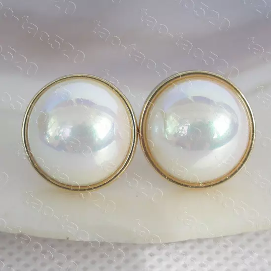 AAA Studs 16mm white South Sea shell Mabe Pearls Earrings 925 silver post c1315t