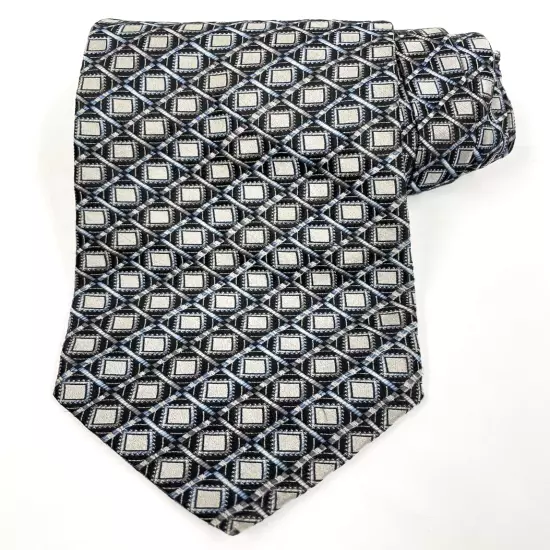 Bellissimo Silver Gray Geometric Square Diamond Repp Necktie Silk Tie 3.8" x 59"