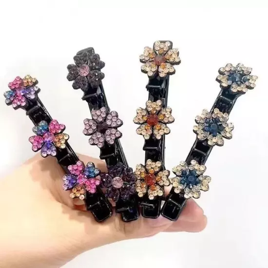 Sparkling Crystal-Stone Braided Hair Clips Satin Fabric Hairpin Hair Bands Gift}