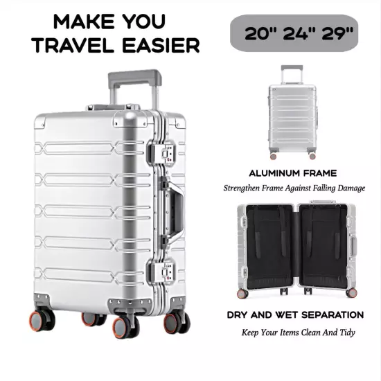 All Aluminum-magnesium Alloy Travel Suitcase Men's Business Rolling Luggage on