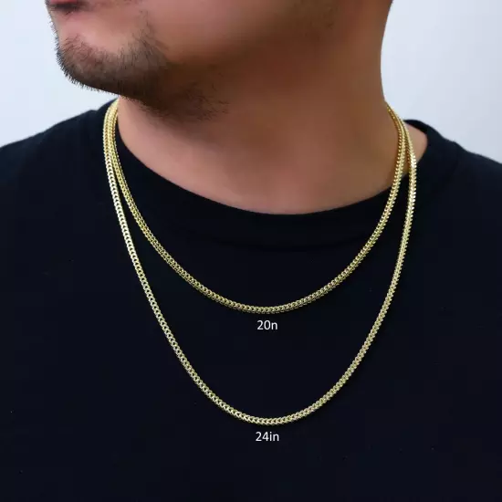 14K Yellow Gold 1.5mm-5mm Franco Square Box Chain Necklace Mens Womens 16"- 30"