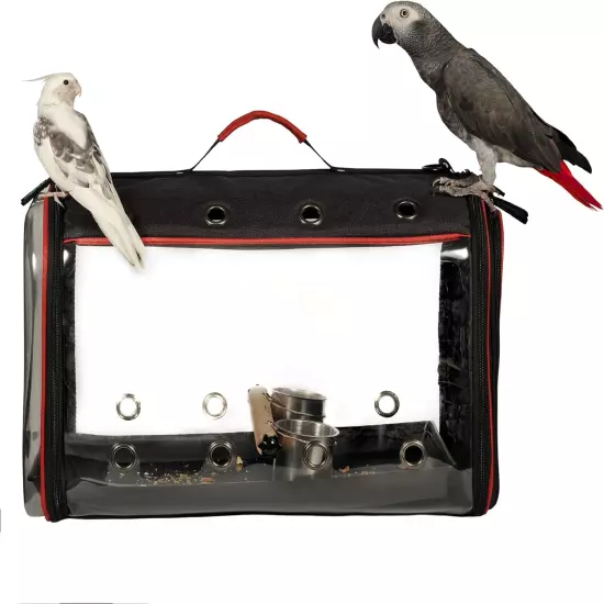 Travelers Lightweight Bird Carrier with Parrot Feeder Cups and Standing Perch 