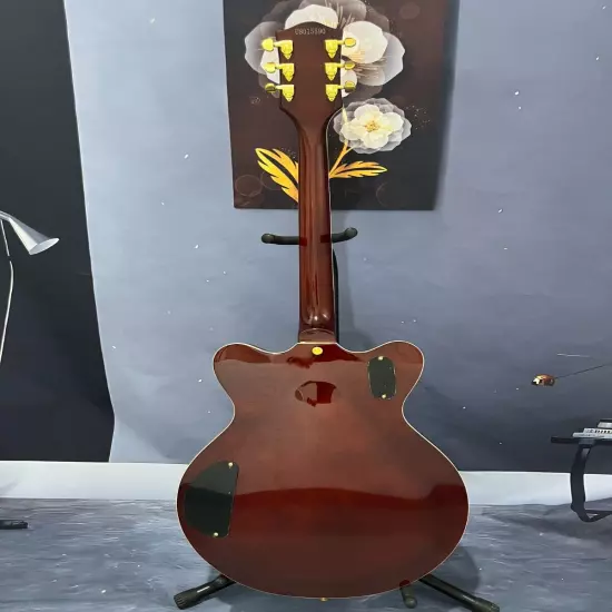 hot sale electric guitar brown color semi-hollow body Jazz gold hardware