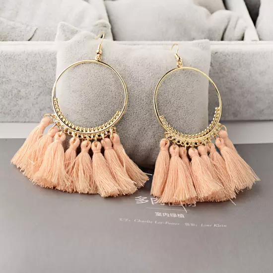 Fashion Women Bohemian Earrings Long Tassel Fringe Drop Dangle Ear Stud Jewelry