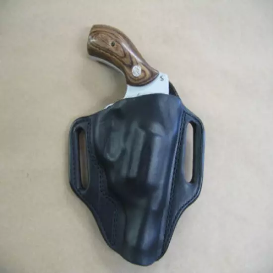 S&W 36, 60, 640, 642, 442 Leather 2 Slot Molded Pancake Belt Holster BLACK RH