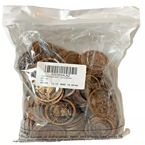 200 Pieces Of Pirate Plastic Bronze Coins Authentic Looking Treasure Chest Money