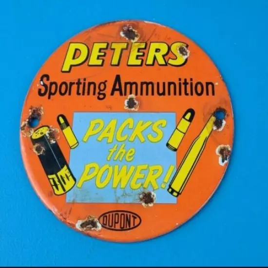 VINTAGE PETER'S PORCELAIN SPORTING AMMUNITION SHOT GUN SHELL RIFLE BULLETS SIGN