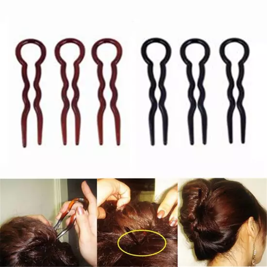 9/15 Pcs U-shaped Bun Hair Pin Clip Grips Brown Wavy Salon Hairpins