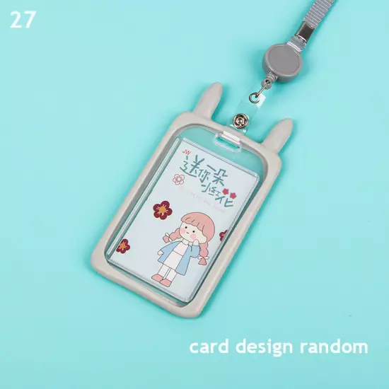 Cute Cat Ear ID Card Holder Retractable Reel Lanyard Credit Cover Case Kids Gift