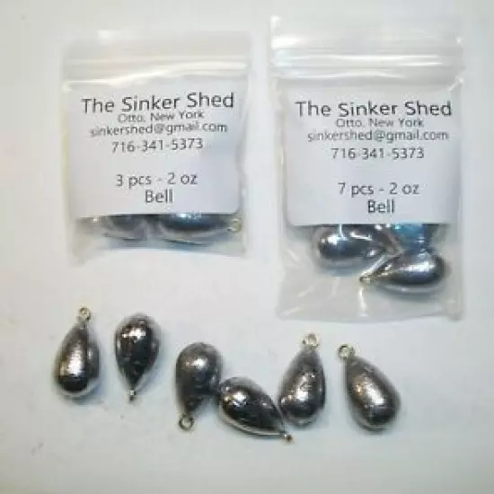 2 oz bell sinkers / brass eyes - quantity of 7/12/25/50/100/250 - FREE SHIPPING