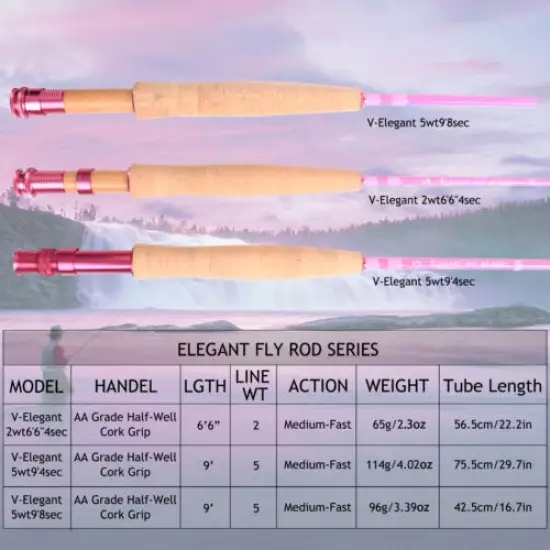 Maxcatch 2wt/5wt Women's Elegant Pink Fly Fishing Rod Medium-Fast with Rod Tube