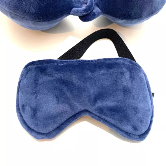 BROOKSTONE MEMORY FOAM TRAVEL PILLOW navy blue with matching eye sleepers