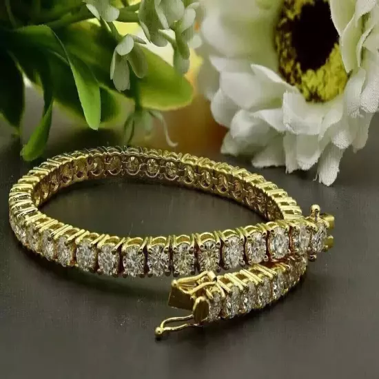 5Ct Round Cut Lab Created Diamond Men's Tennis Bracelet 14K Yellow Gold Finish