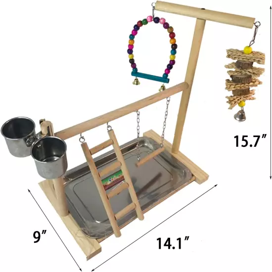 Hamiledyi Bird Playground Parrots Play Stand Wooden Parrot Perch Gym Playpen Par