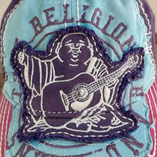 True Religion Hat Buddha Multi Colored Distressed Cap Adjustable Rare Colors