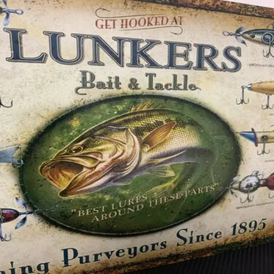 Lunker's Lures Bait & Tackle Vintage Fishing Retro Tin Metal Sign 16”x12.5” NEW!