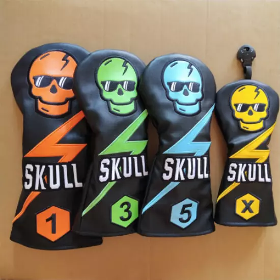 4pcs Black Cool Skull Golf Wood Headcovers Driver Fairway Wood Hybrid 135X Cover